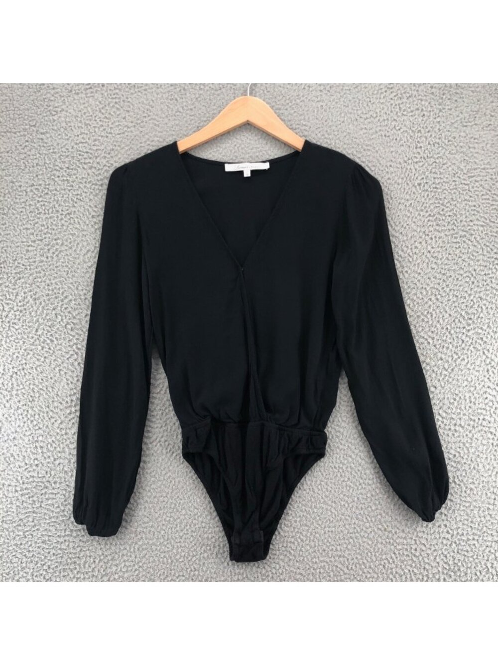 Lovers + Friends Top Womens Small Black Bodysuit Balloon Sleeves Plunging V Neck